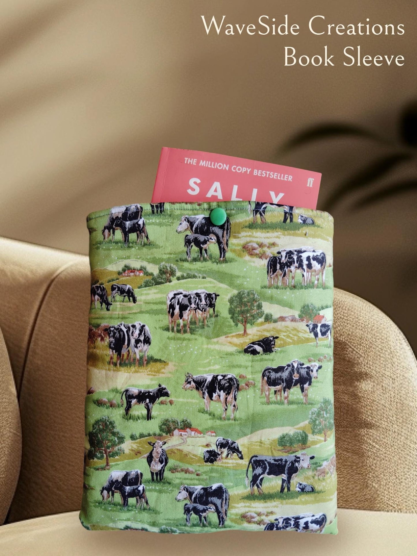 Book Sleeve, book cover, book protector, kindle cover, tablet cover, cows, country side scene, farm scene.
