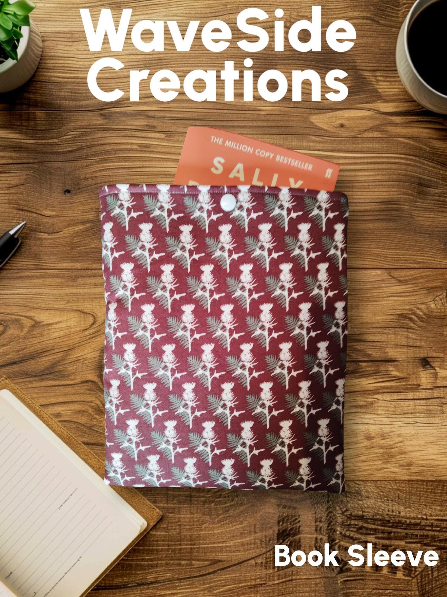 Book Sleeve, book cover, book protector, tablet cover, kindle cover, Thistle theme, Scottish theme