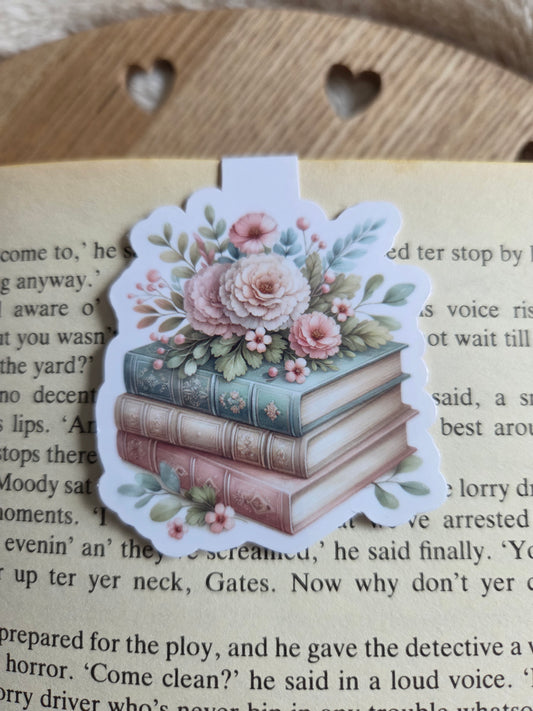 Magnetic bookmark, bouquet of flowers on books bookmark