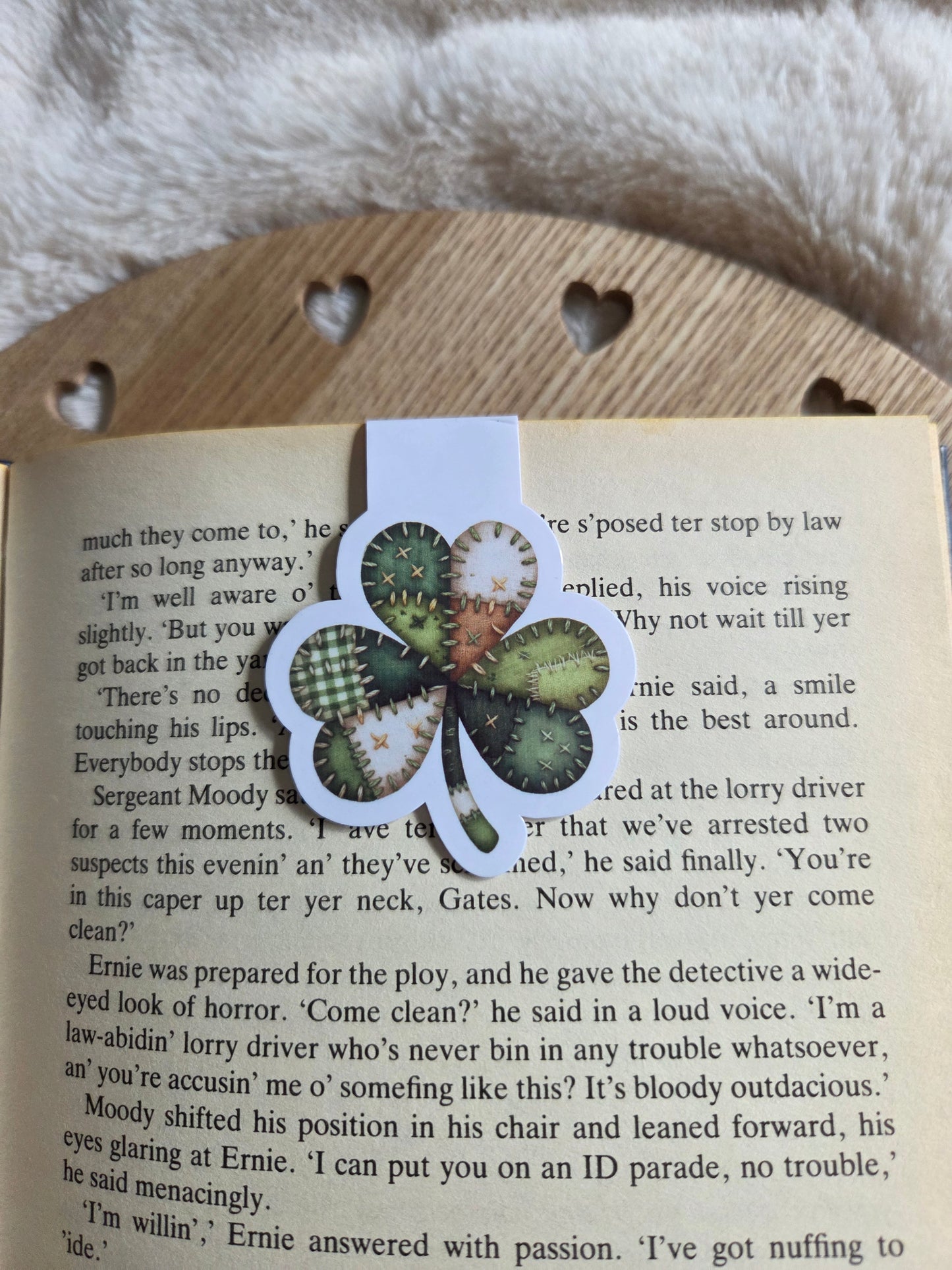 Magnetic bookmark, patchwork shamrock bookmark