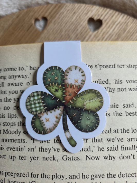 Magnetic bookmark, patchwork shamrock bookmark