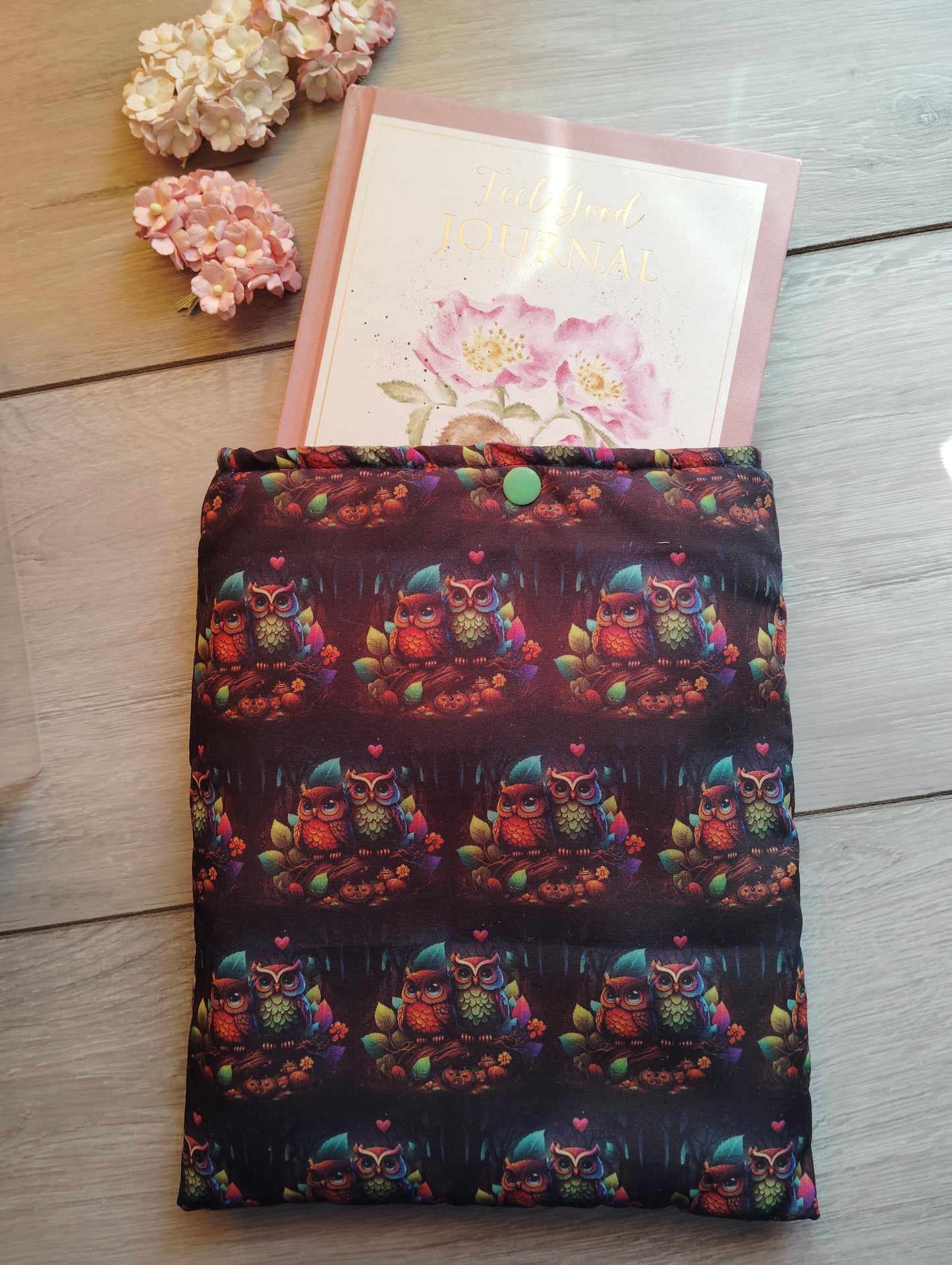 Book Sleeve, book cover, book protector, kindle cover, tablet cover, mystical owl couple,