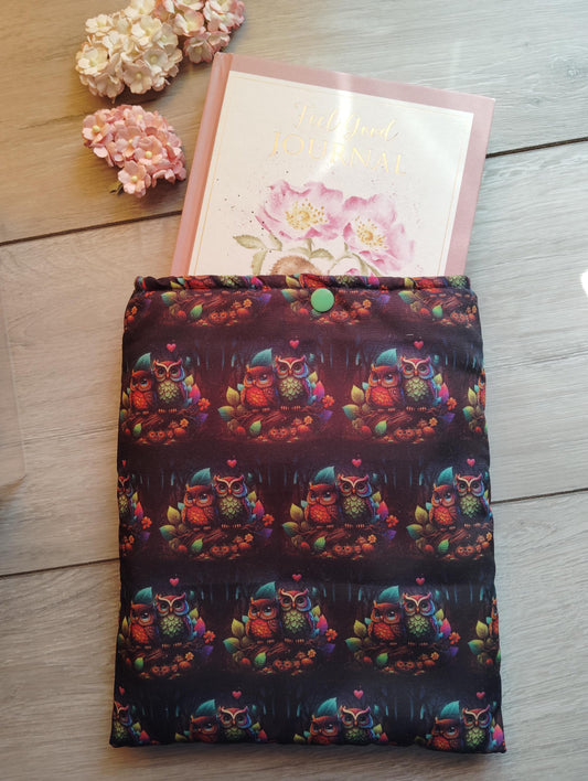 Book Sleeve, book cover, book protector, kindle cover, tablet cover, mystical owl couple,