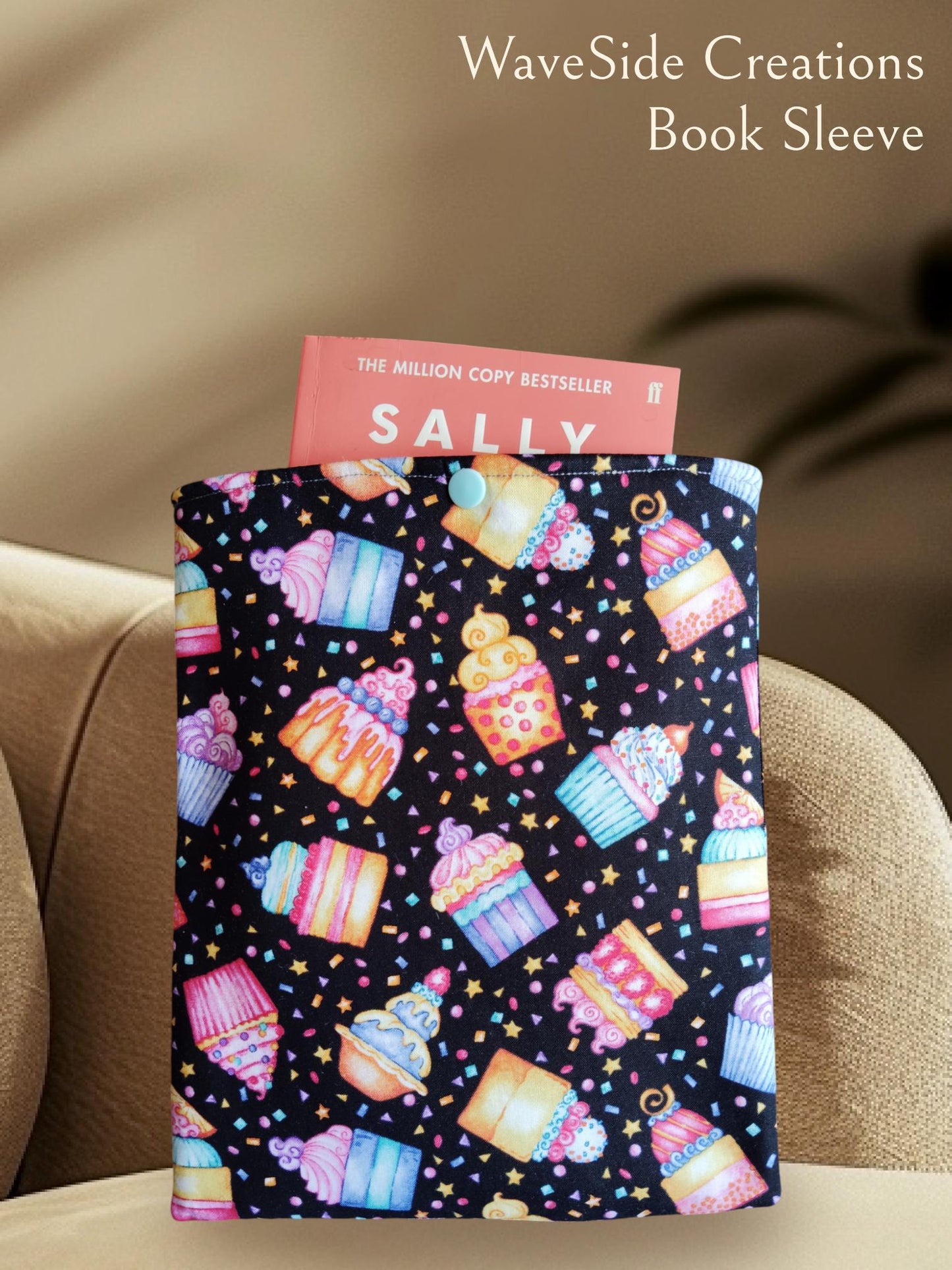 Book Sleeve, book cover, book protector, kindle cover, tablet cover, cupcake theme, baking theme,