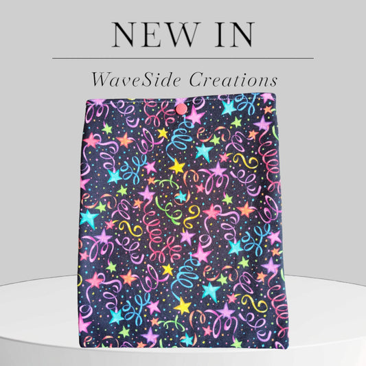 Book Sleeve, book cover, book protector, tablet cover, kindle cover,  celebration theme, streamers and stars