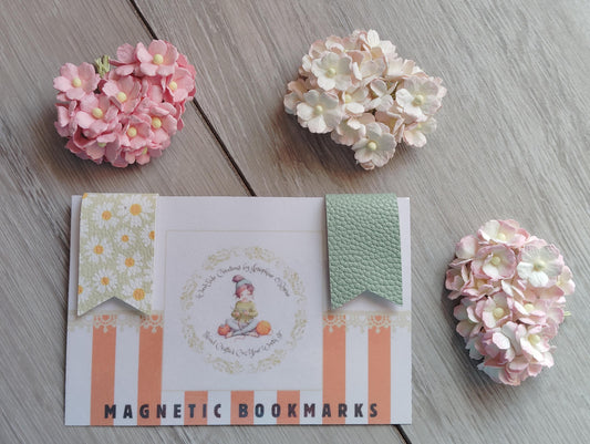 Magnetic bookmarks, leatherette bookmarks, plain green & green with daisy, book lovers gift, thank you teacher gift, gifts for him/her