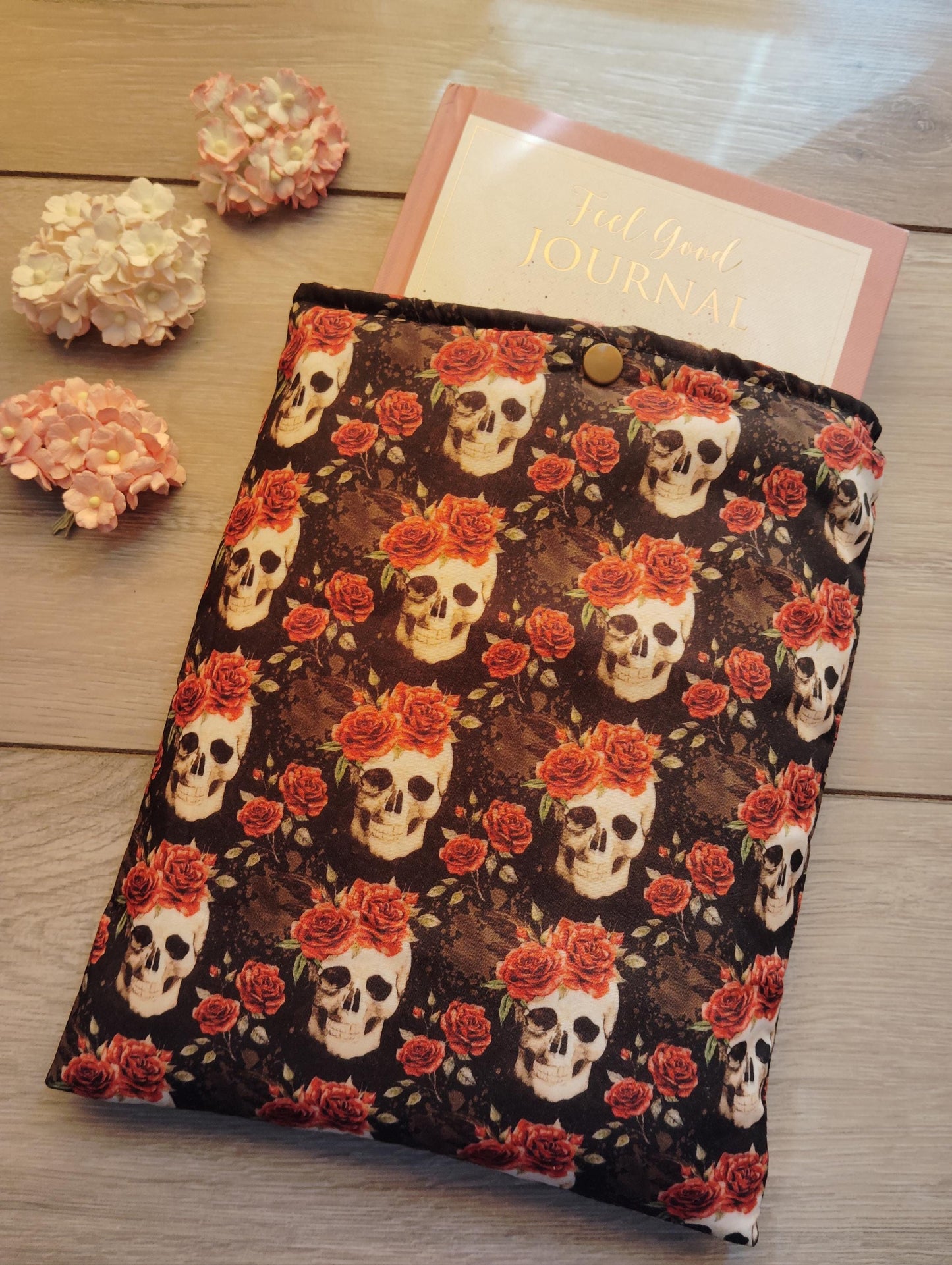 Book Sleeve, book cover, book protector, kindle cover, tablet cover, gothic, skull and rose theme