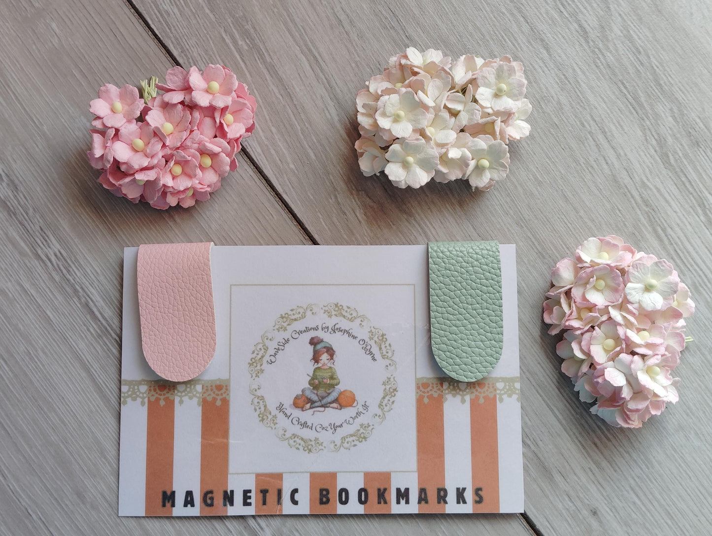 Magnetic bookmarks, leatherette bookmarks, plain pink and green, book lovers gift, thank you teacher gift, gifts for him and her