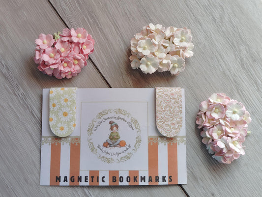 Magnetic bookmarks, leatherette bookmarks, pink floral and green with daisy, book lovers gift, thank you teacher gift, gifts for him and her