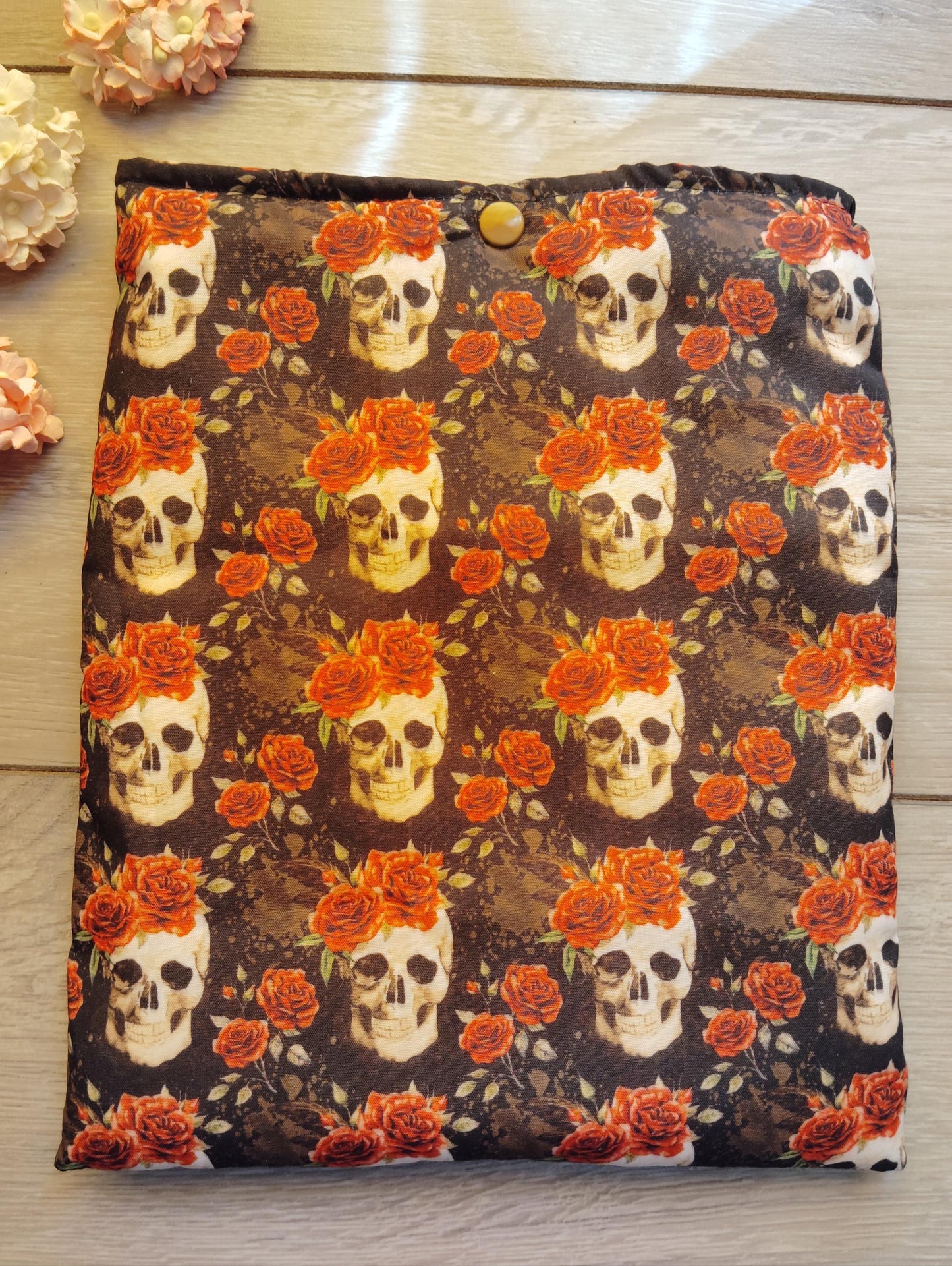 Book Sleeve, book cover, book protector, kindle cover, tablet cover, gothic, skull and rose theme