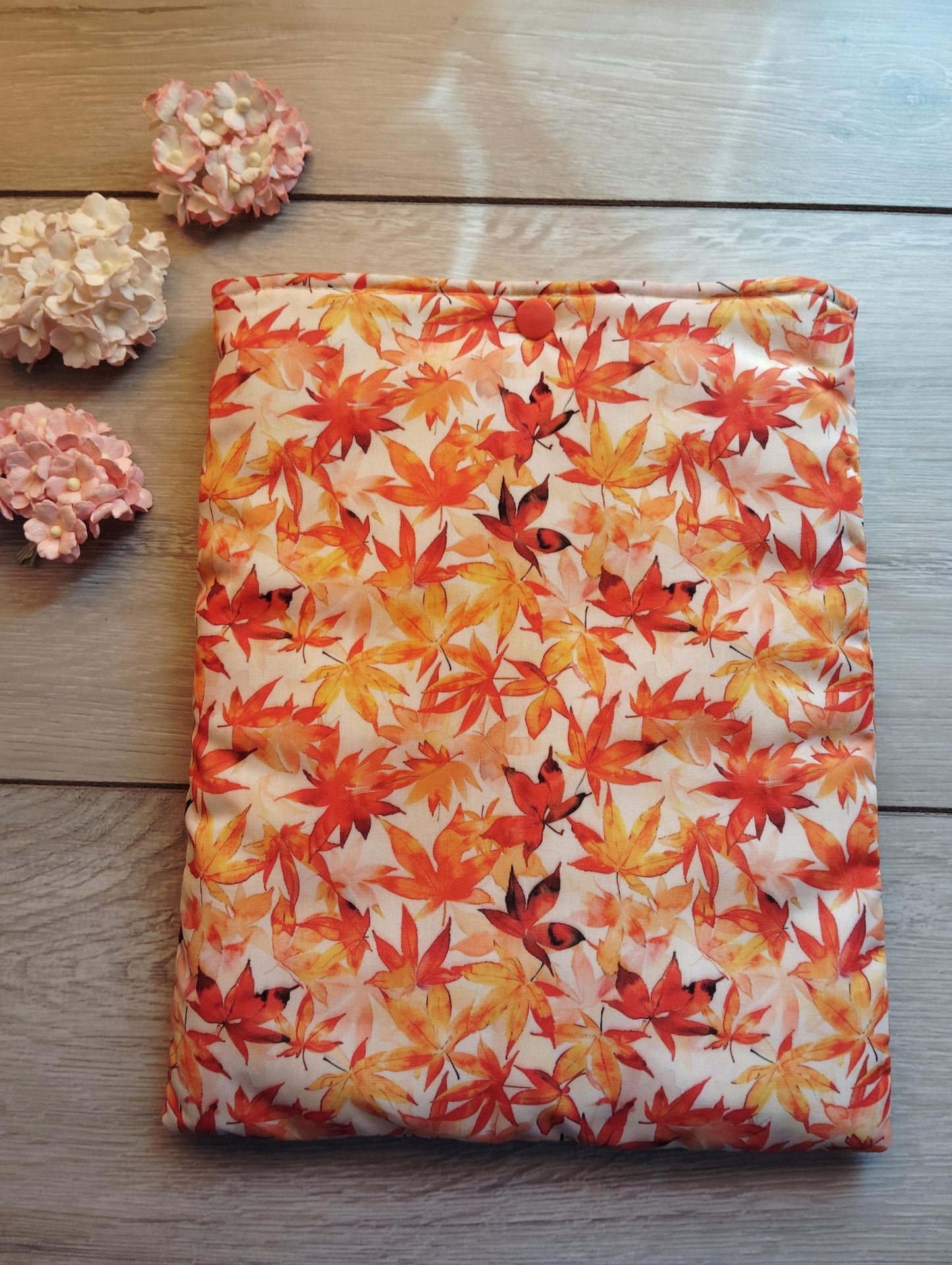 Book Sleeve, book cover, book protector, tablet cover, kindle cover, maple leaf design, autumnal coloured