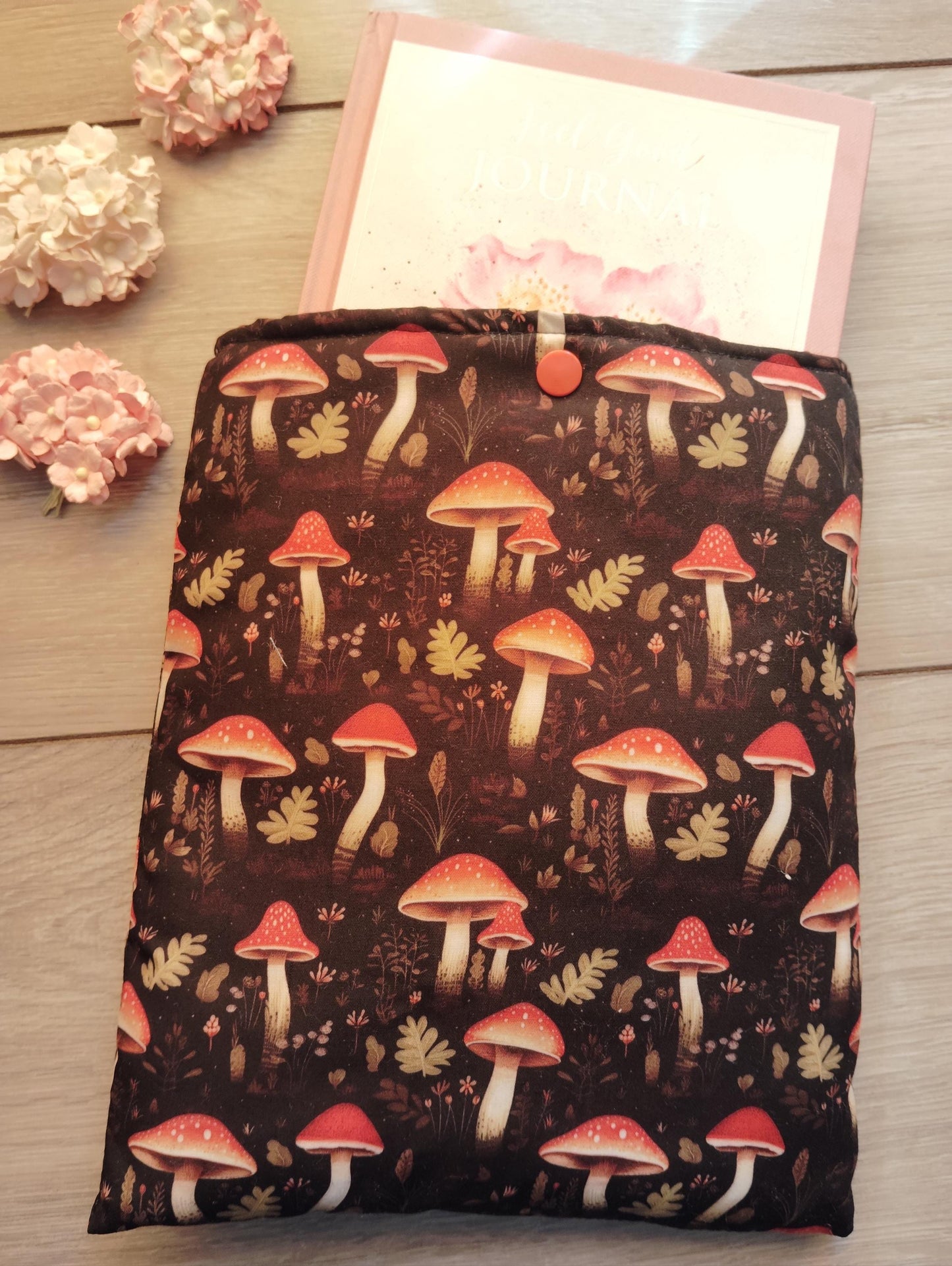 Book Sleeve, book cover, book protector, kindle cover, tablet cover, forest mushroom