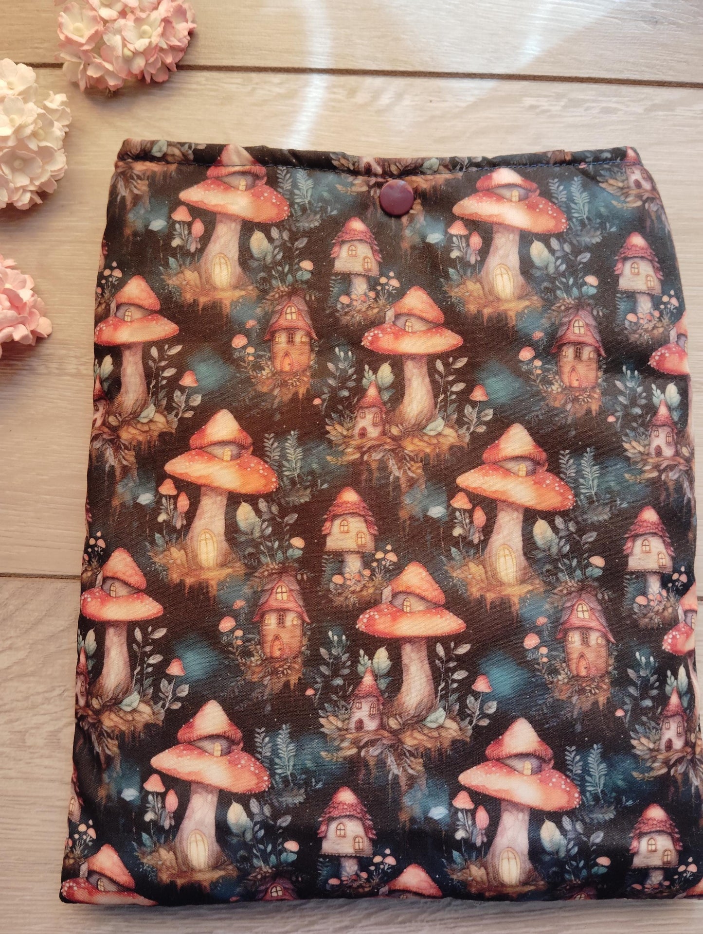 Book Sleeve, book cover, book protector, kindle cover, tablet cover, mystical mushroom village