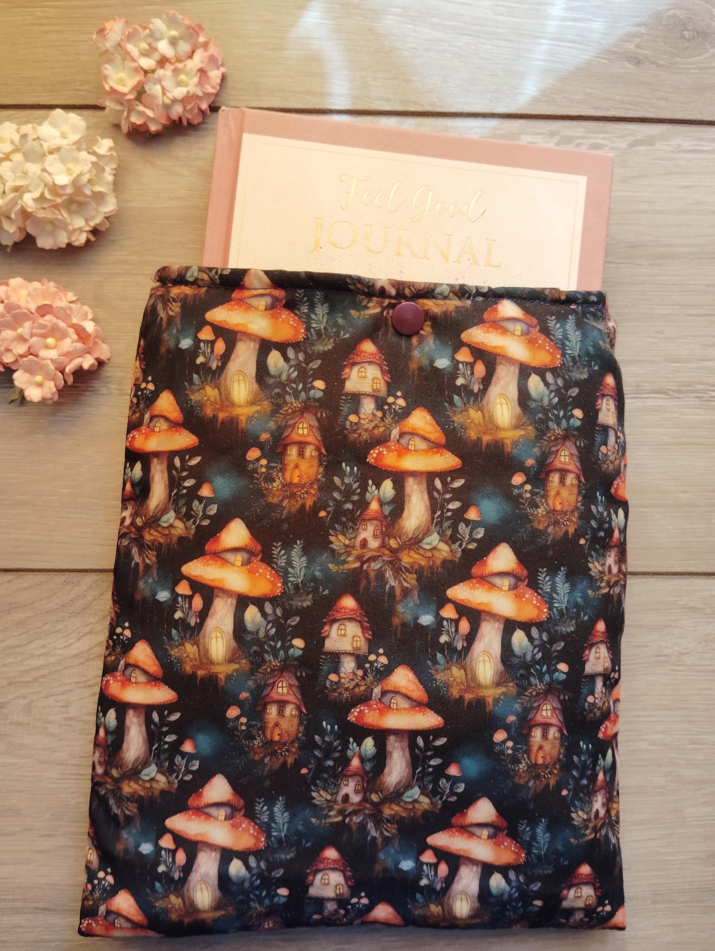 Book Sleeve, book cover, book protector, kindle cover, tablet cover, mystical mushroom village