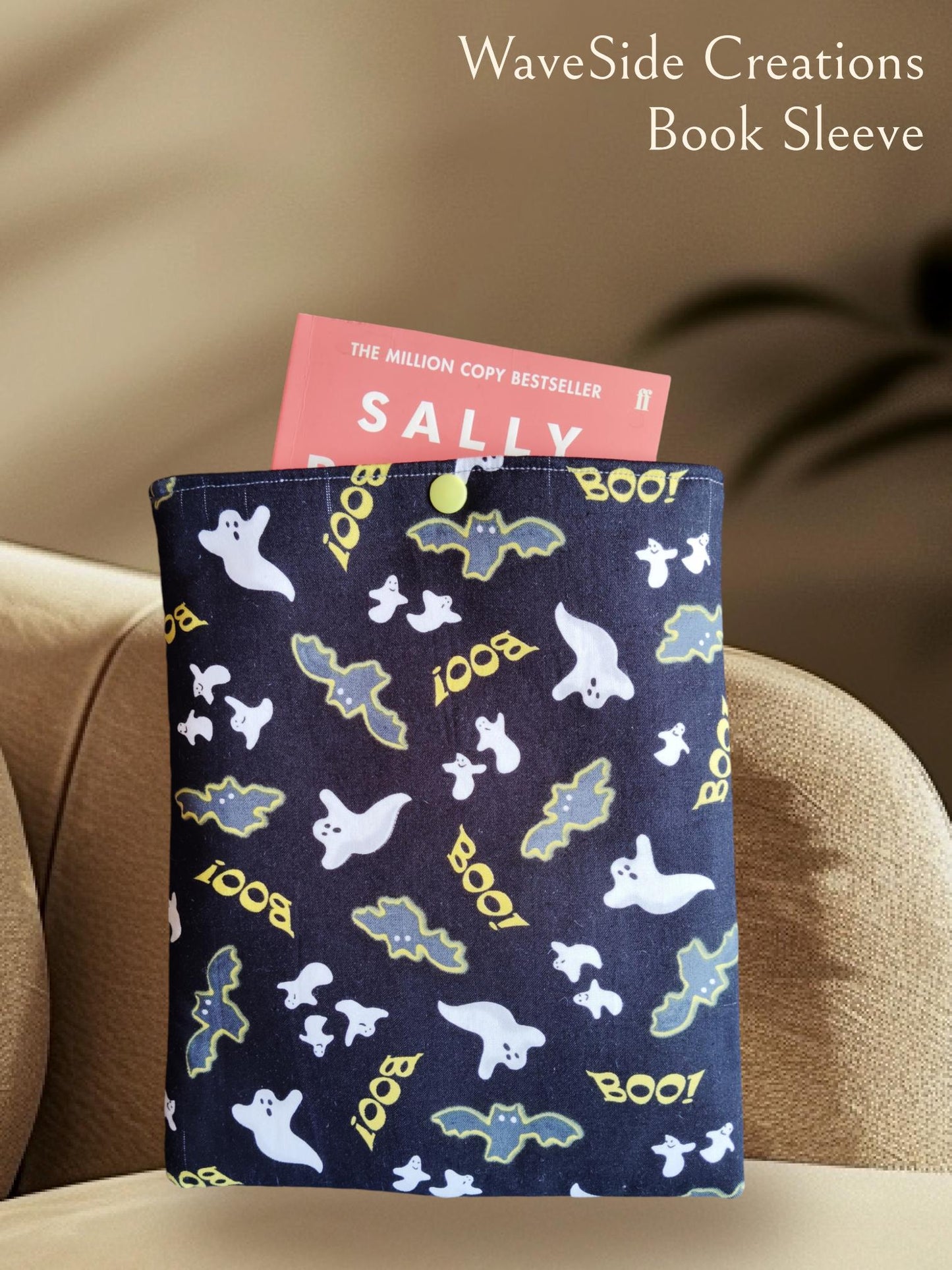 Book Sleeve, book cover, book protector, ghosts and bats theme, Halloween theme