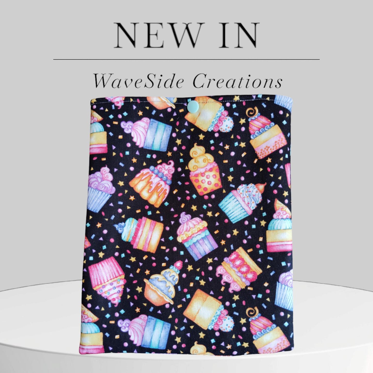 Book Sleeve, book cover, book protector, kindle cover, tablet cover, cupcake theme, baking theme,