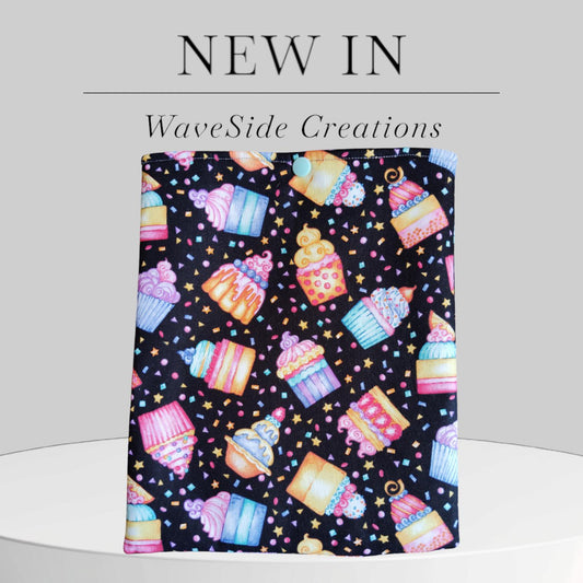 Book Sleeve, book cover, book protector, kindle cover, tablet cover, cupcake theme, baking theme,