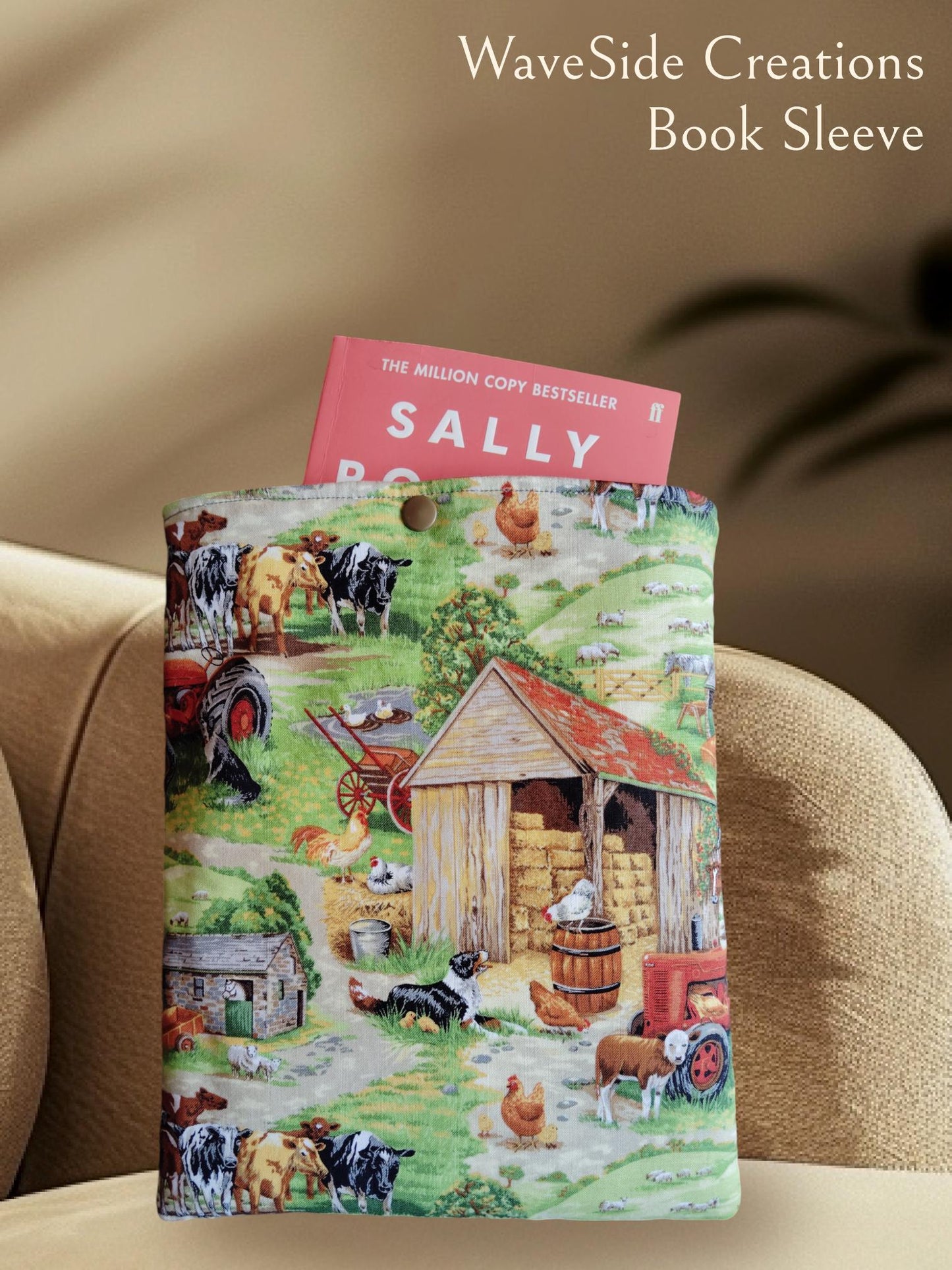 Book Sleeve, book cover, book protector, tablet cover, kindle cover, farm scene, vintage farm scene