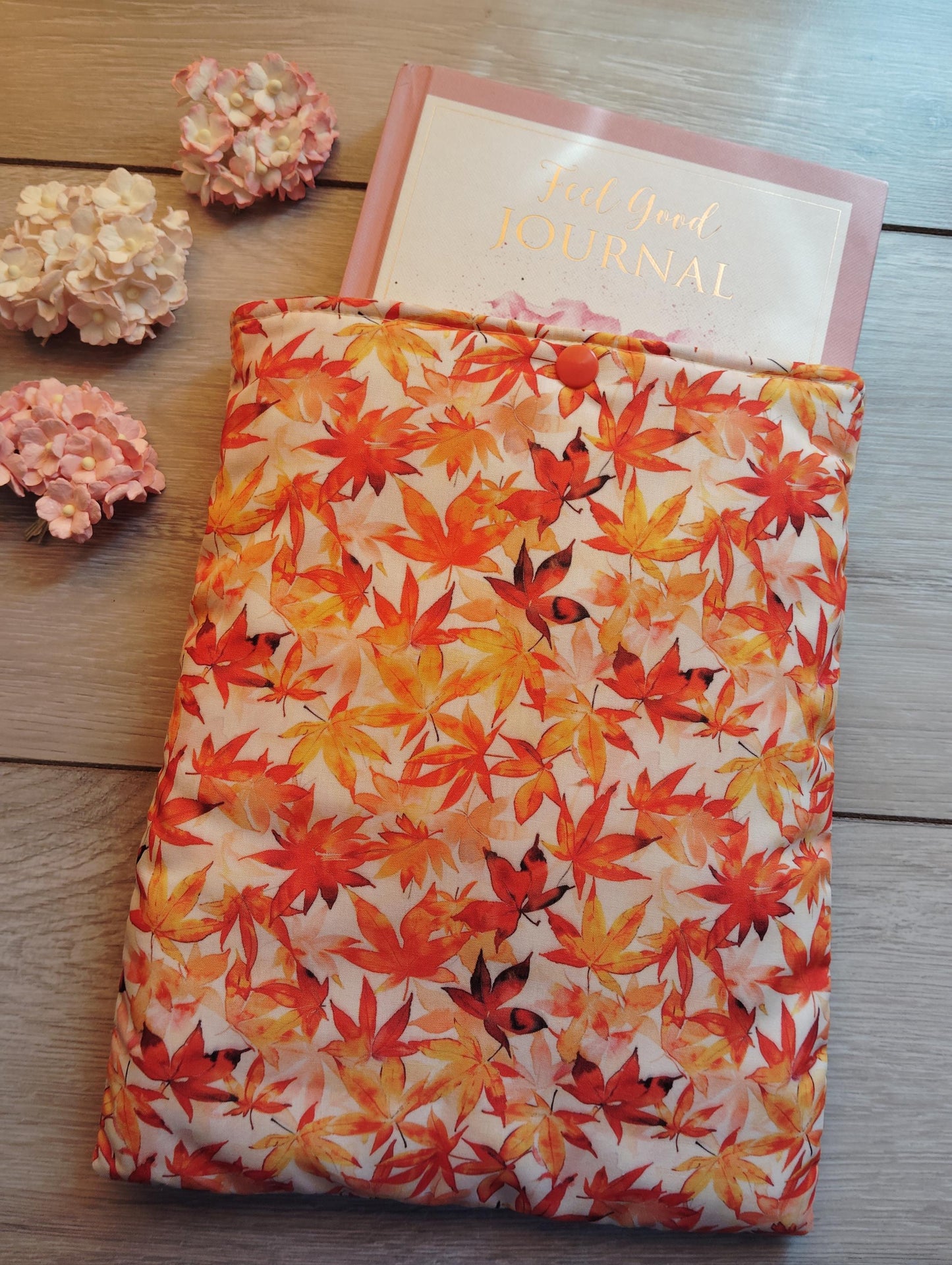 Book Sleeve, book cover, book protector, tablet cover, kindle cover, maple leaf design, autumnal coloured