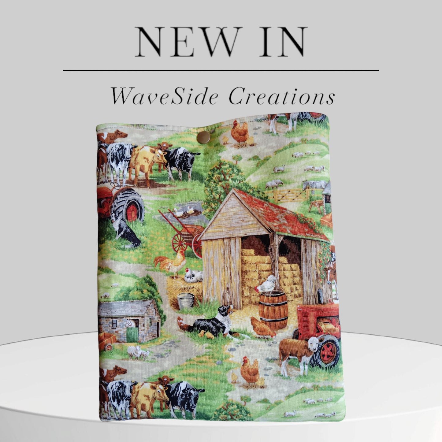 Book Sleeve, book cover, book protector, tablet cover, kindle cover, farm scene, vintage farm scene