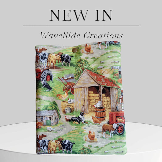 Book Sleeve, book cover, book protector, tablet cover, kindle cover, farm scene, vintage farm scene