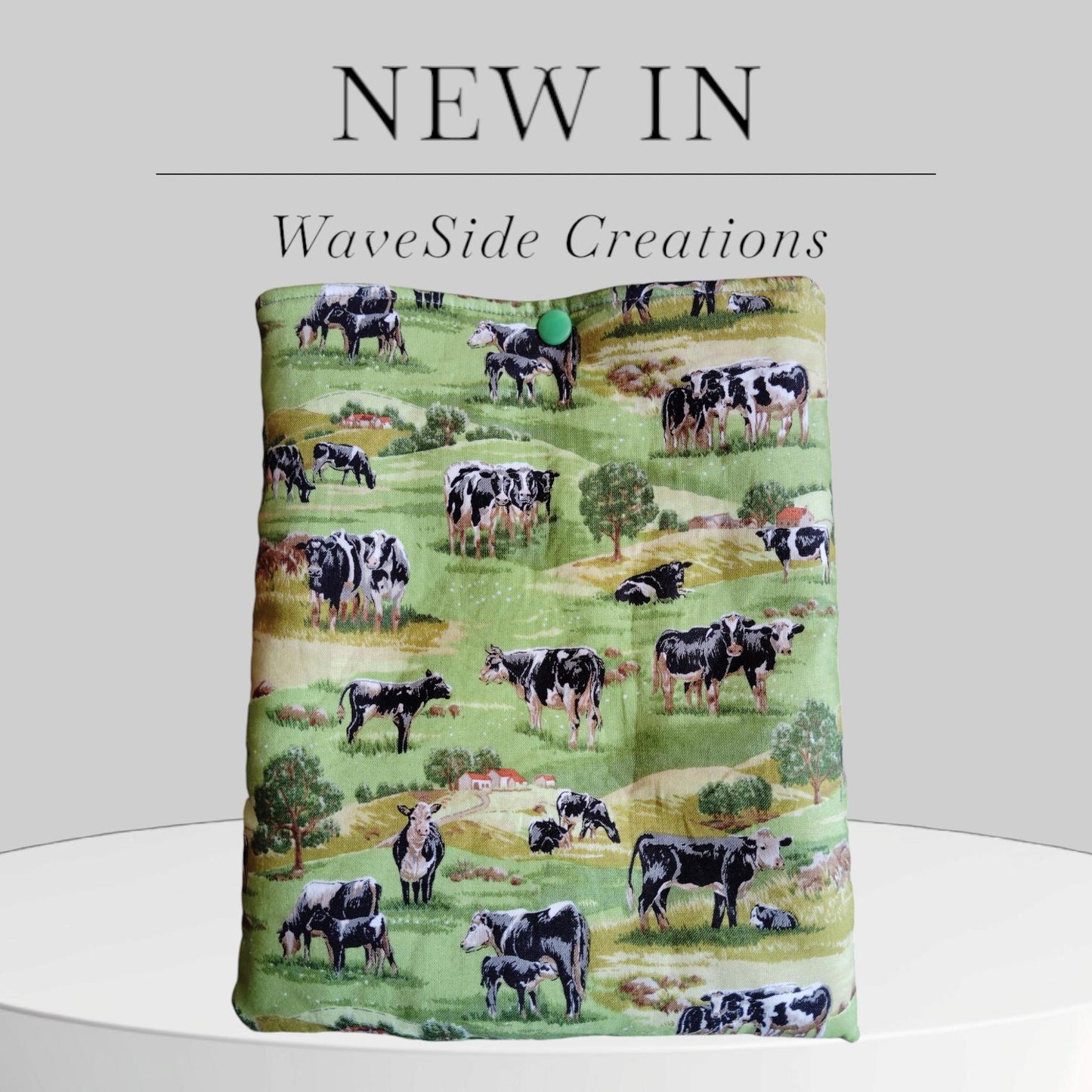 Book Sleeve, book cover, book protector, kindle cover, tablet cover, cows, country side scene, farm scene.