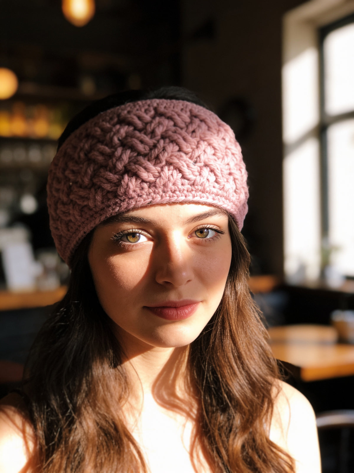 Ear warmer/Headband/Earwarmer - Hand crochet Celtic stitch design/pattern, Hand crafted from speckled maroon mixed yarn of wool and acrylic