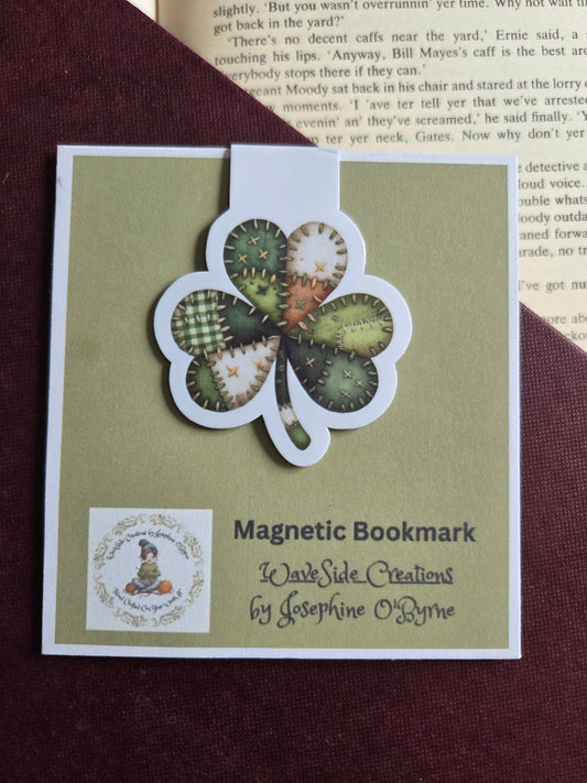 Magnetic bookmark, patchwork shamrock bookmark