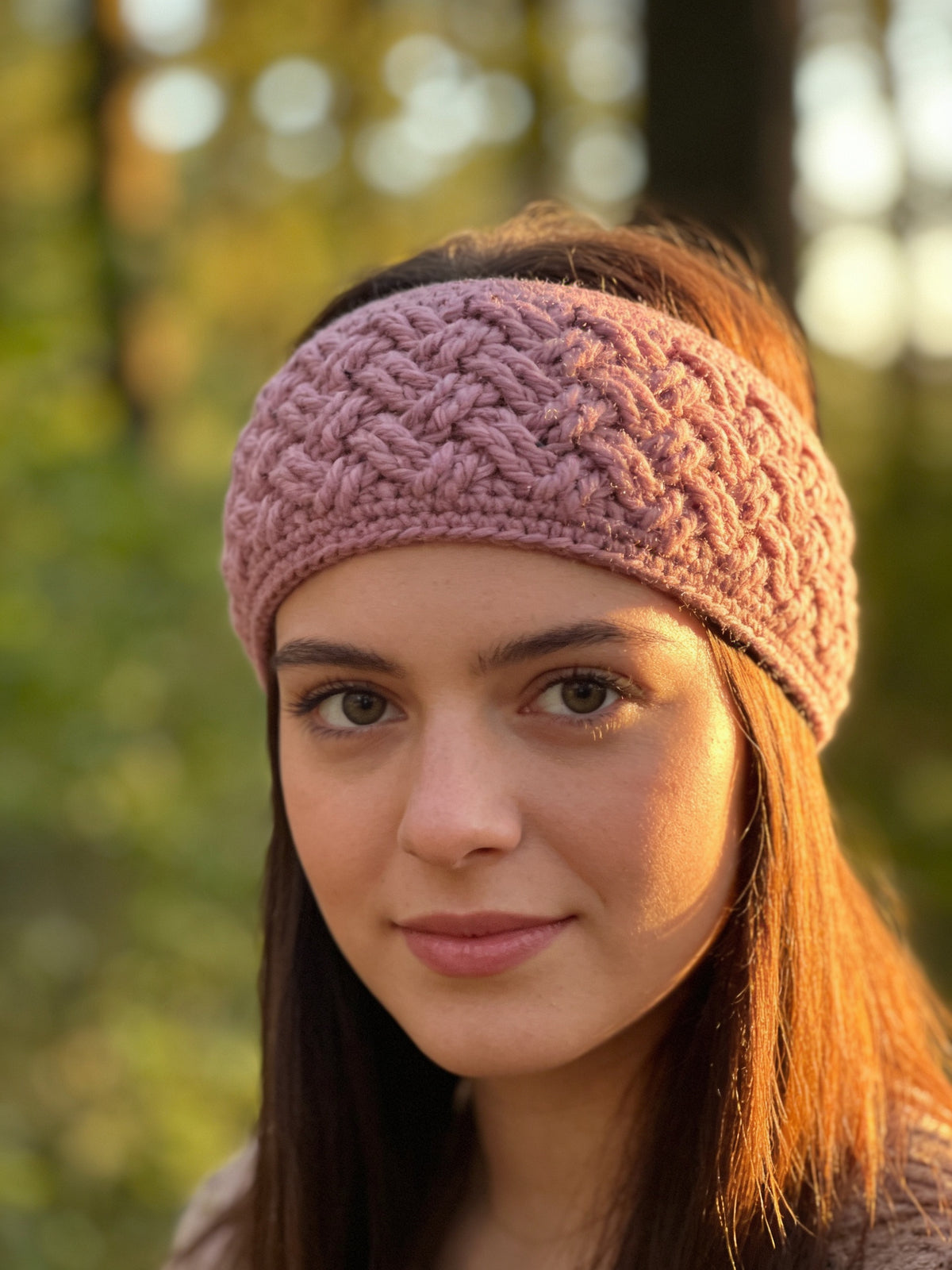 Ear warmer/Headband/Earwarmer - Hand crochet Celtic stitch design/pattern, Hand crafted from speckled maroon mixed yarn of wool and acrylic